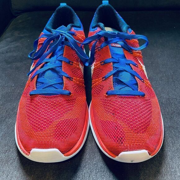 Excellent NIKE Flyknit Lunar 1 Mens 10 Red White - Picture 8 of 13